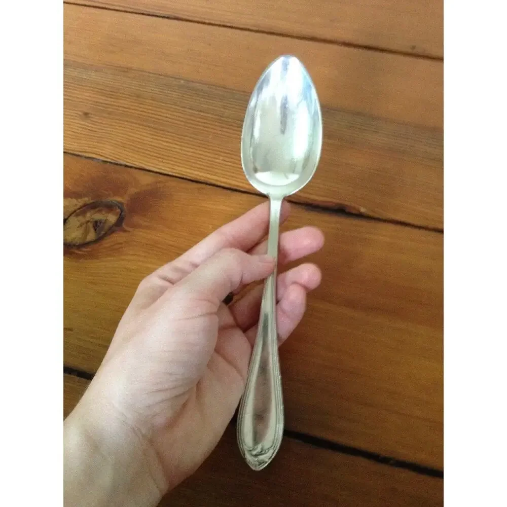 Vintage Silverplate Wellner 60 Floral Leaf Serving Spoon Antique Flatware 8.5